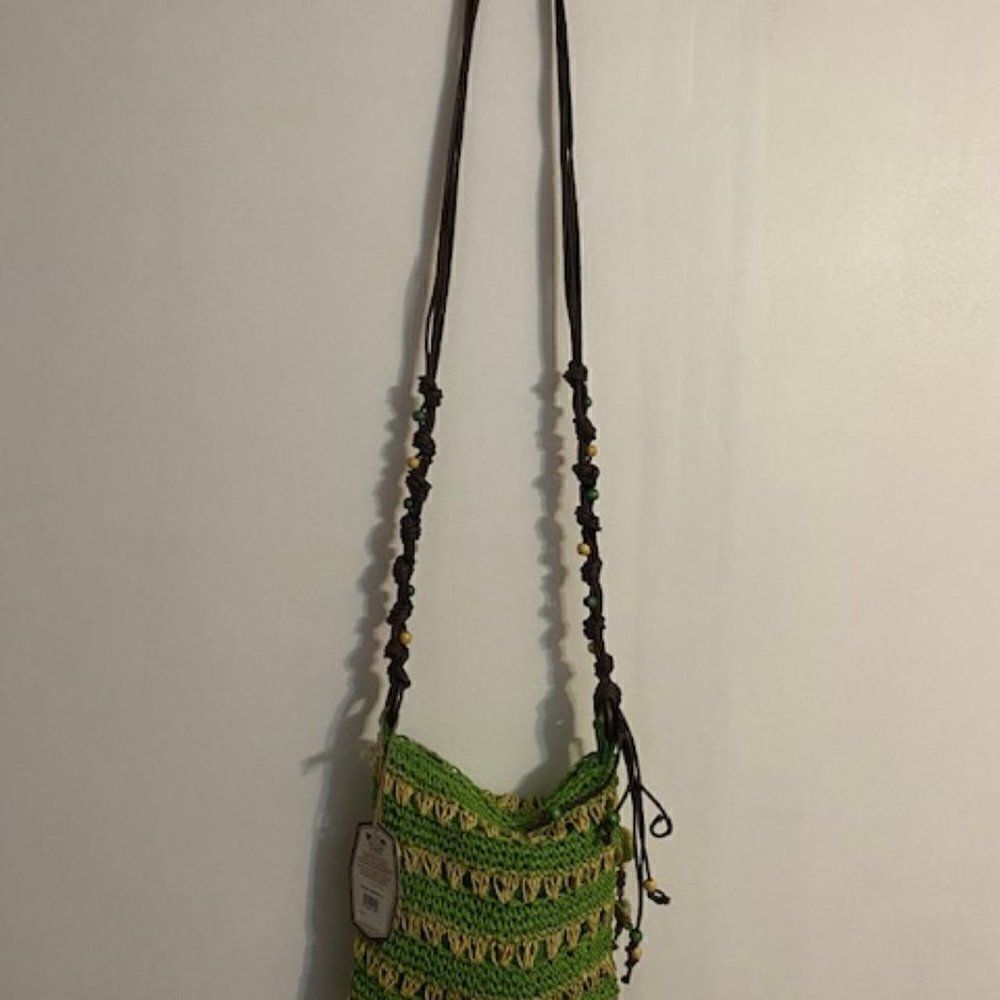 Sun and Sand Green and Tan stripe crossbody bag